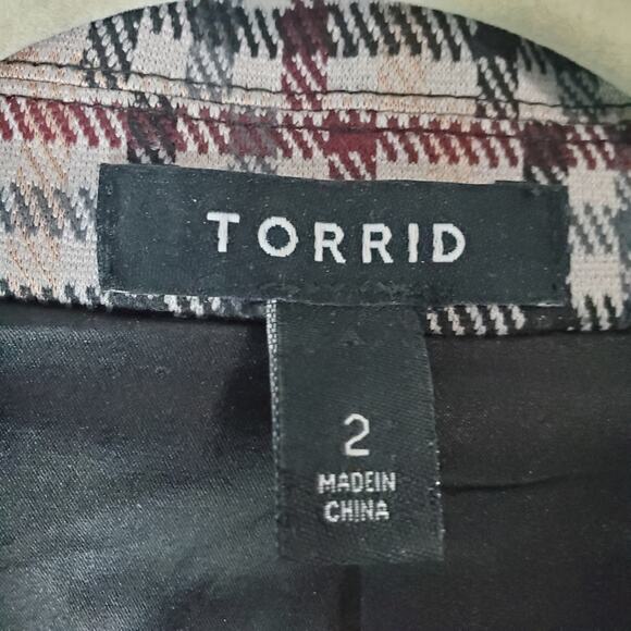 Torrid Womens Multi Color Plaid Studio Double Knit Blazer Size 2 - Picture 3 of 7